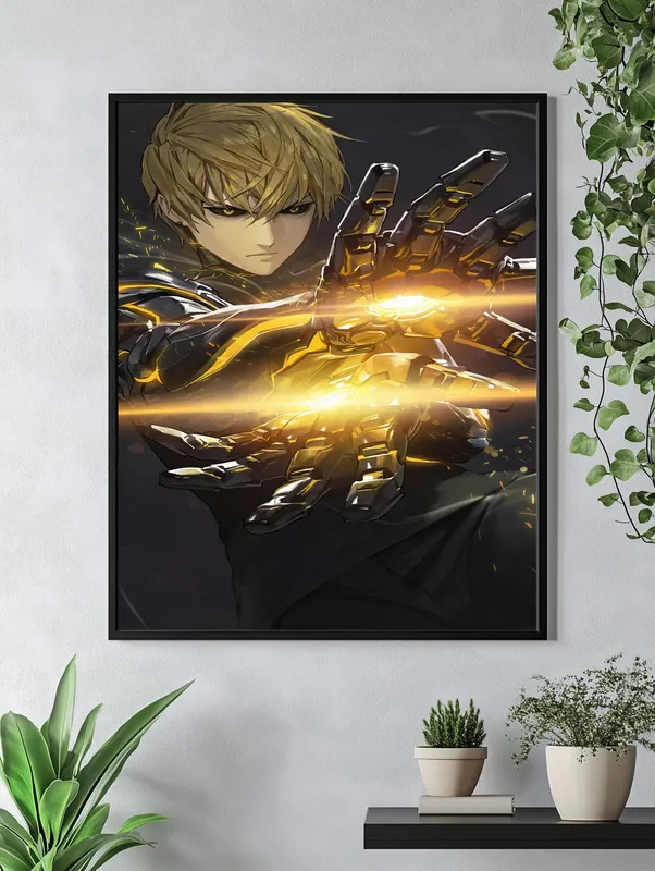 Постер «Ванпанчмен. Генос» над диваном в гостиной