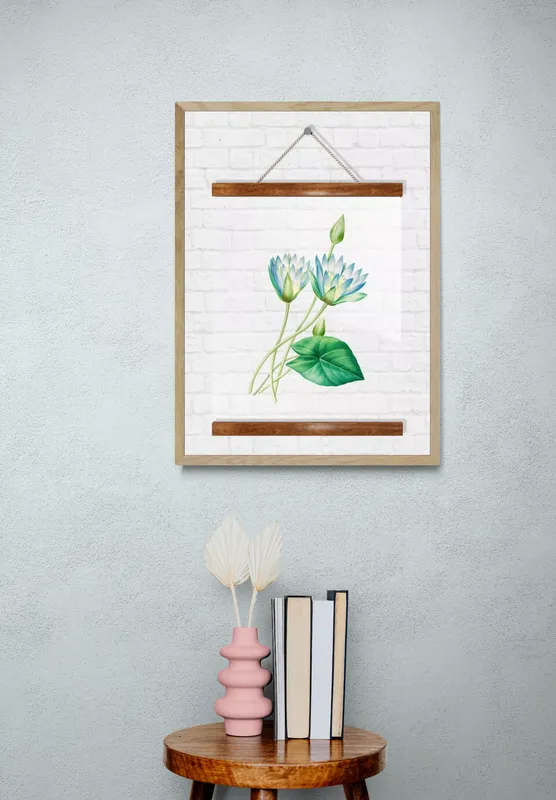 Постер «Прозрачный постер - Цветы голубого лотоса» на стене в офисе