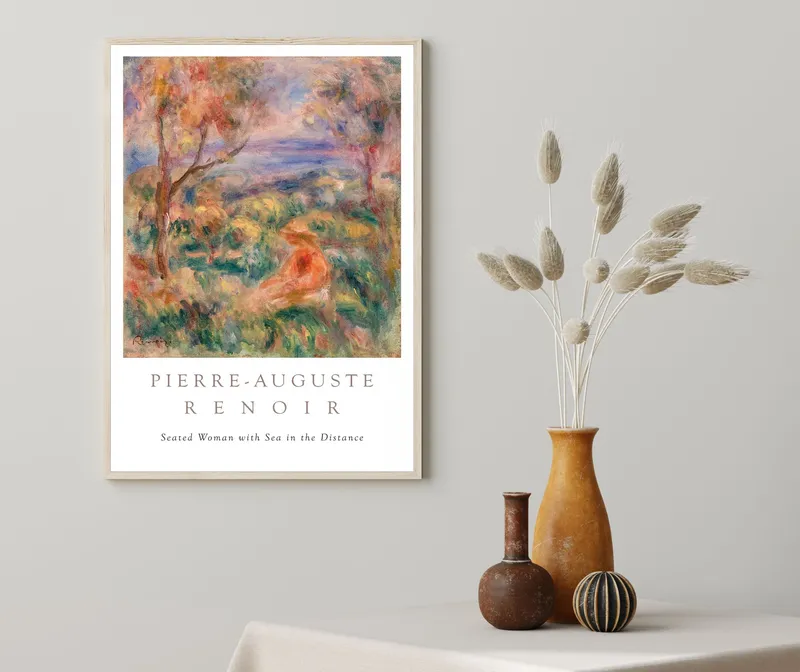 Постер «Пьер Огюст Ренуар - Сидящая Женщина» над диваном в гостиной