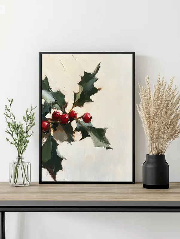 Постер «Зимние ягоды и листья» на стене в офисе