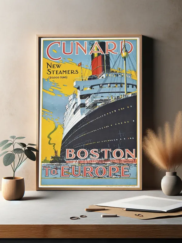 Постер «Корабли - Корабль Cunard, Boston to Europe» на стене в офисе