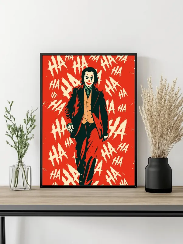 Постер «Джокер - Коварная походка» над диваном в гостиной