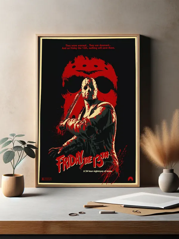Постер «Пятница 13» над диваном в гостиной