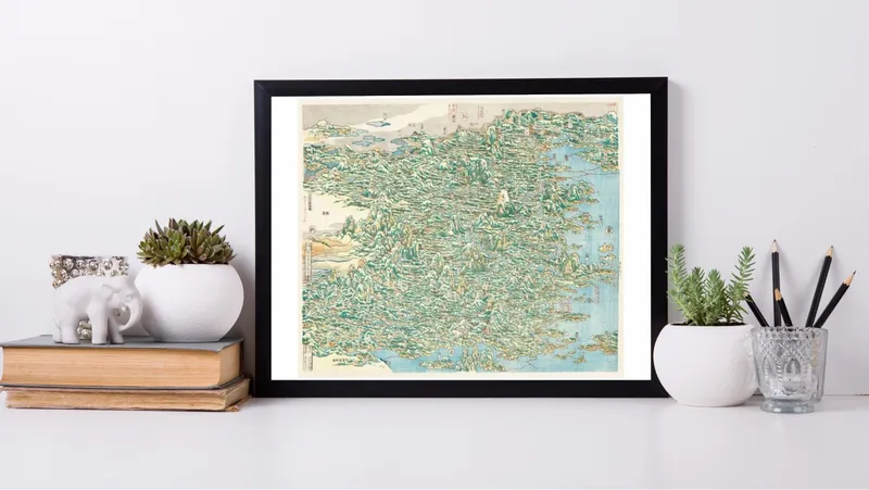 Постер «Карта Китая Кацусики Хокусая (1760-1849)» на стене в офисе