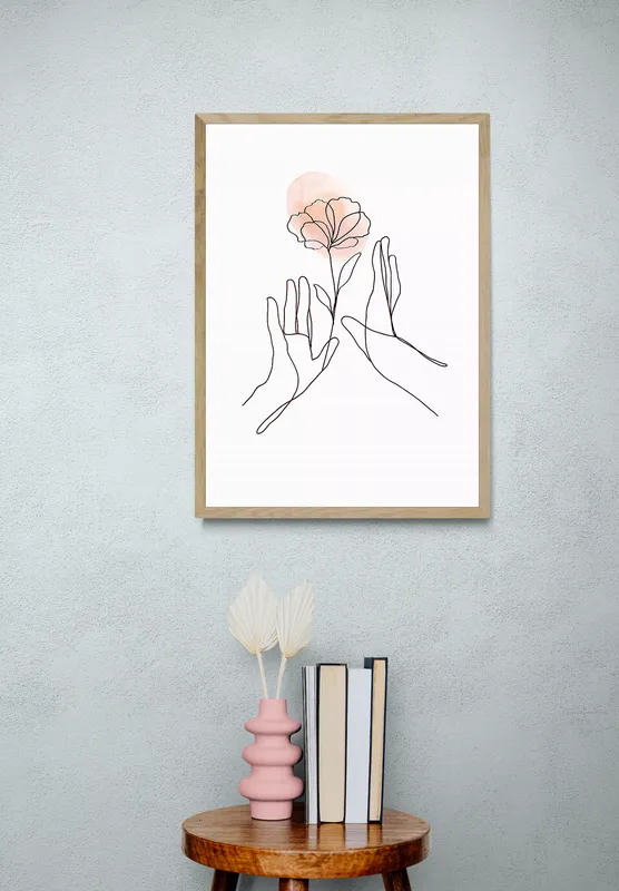 Постер «Силуэт рук и цветка» на стене в офисе