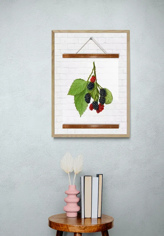 Постер «Прозрачный постер - Веточка со спелой ежевикой» на стене в офисе
