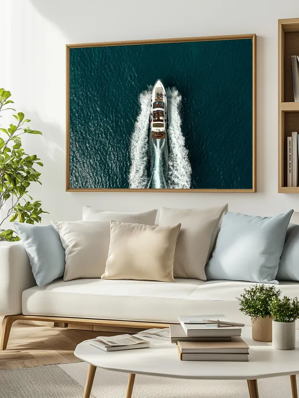 Постер «Яхта в открытом море» на стене в офисе