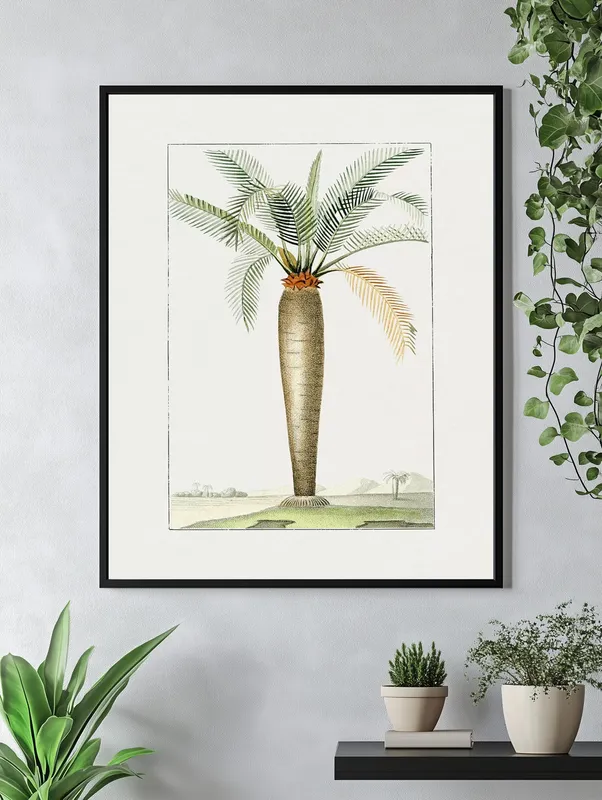 Постер «Пальмы - Пальма с желтой веткой» над диваном в гостиной