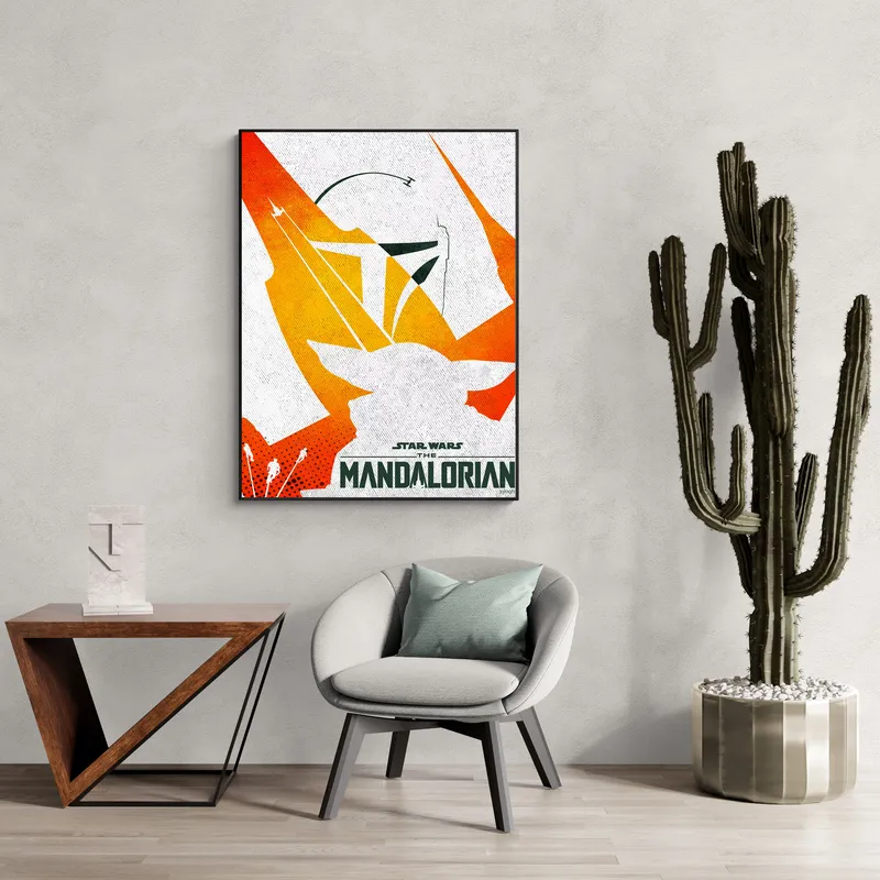 Постер «Мандалорец. Ретро плакат» над диваном в гостиной
