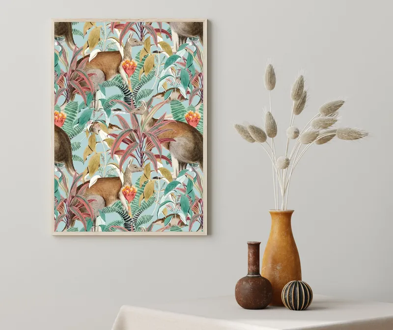 Постер «Джунгли - Кенгуру в тропиках» на стене в офисе