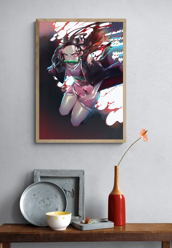 Постер «Клинок, рассекающий демонов. Демон Назуко» на стене в офисе