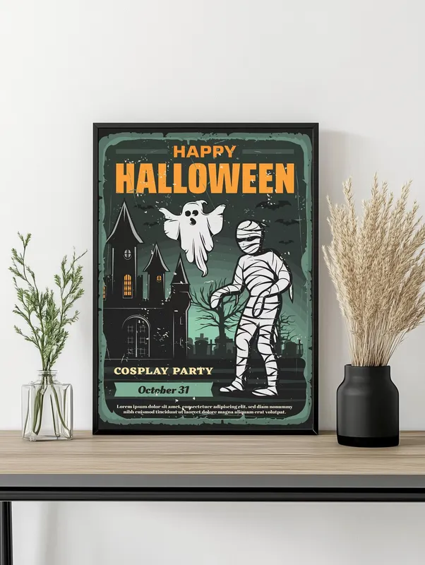 Постер «Вечеринка в Хэллоуин» на стене в офисе