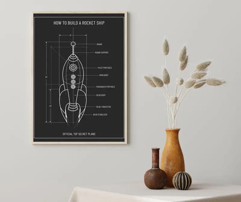 Постер «Строение Ракеты» на стене в офисе