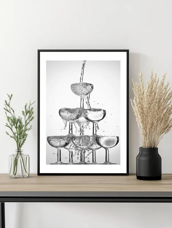 Постер «Алкогольная пирамида» над диваном в гостиной