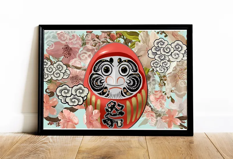 Постер «Японская кукла Дарума» на стене в офисе