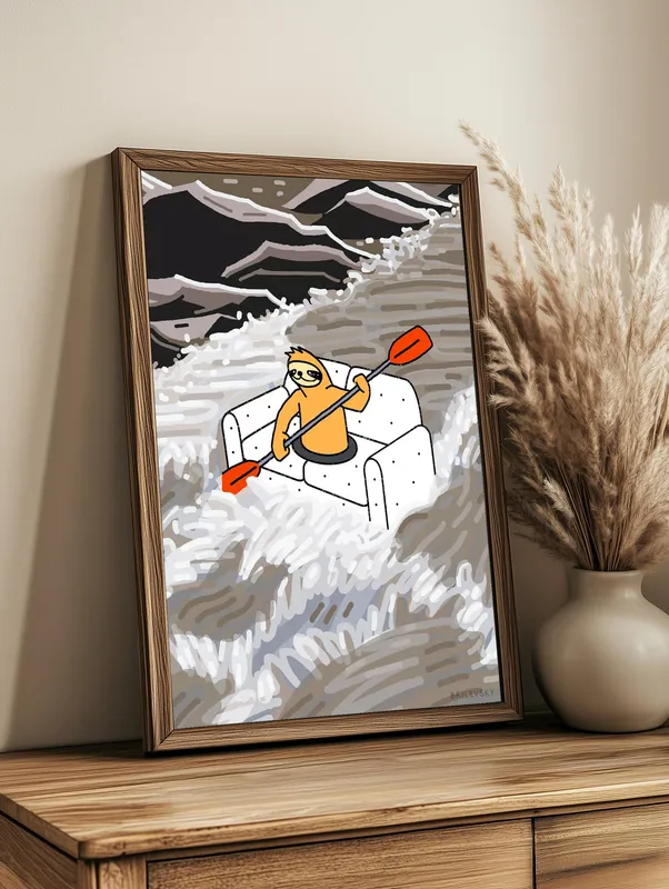 Постер «Brilevsky - Диван вместо лодки» над диваном в гостиной