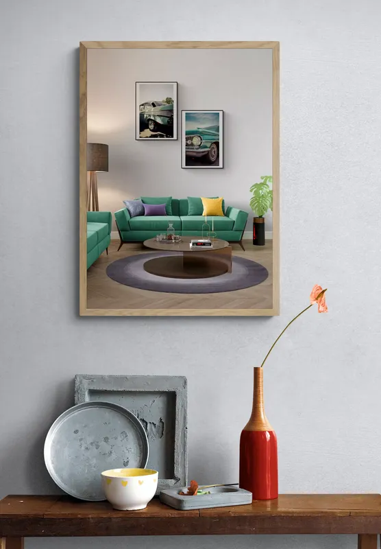 Постер «Набор постеров Кубинский авто» над диваном в гостиной