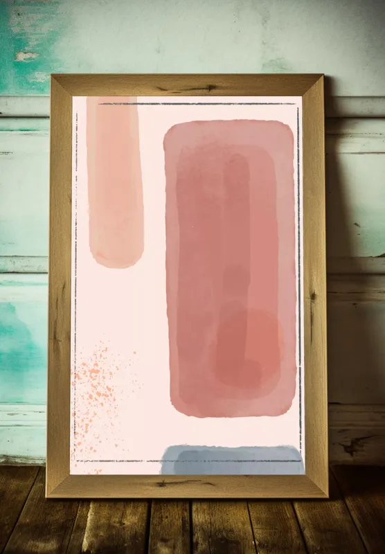 Постер «Композиция с розовым, синим и сургучным» на стене в офисе