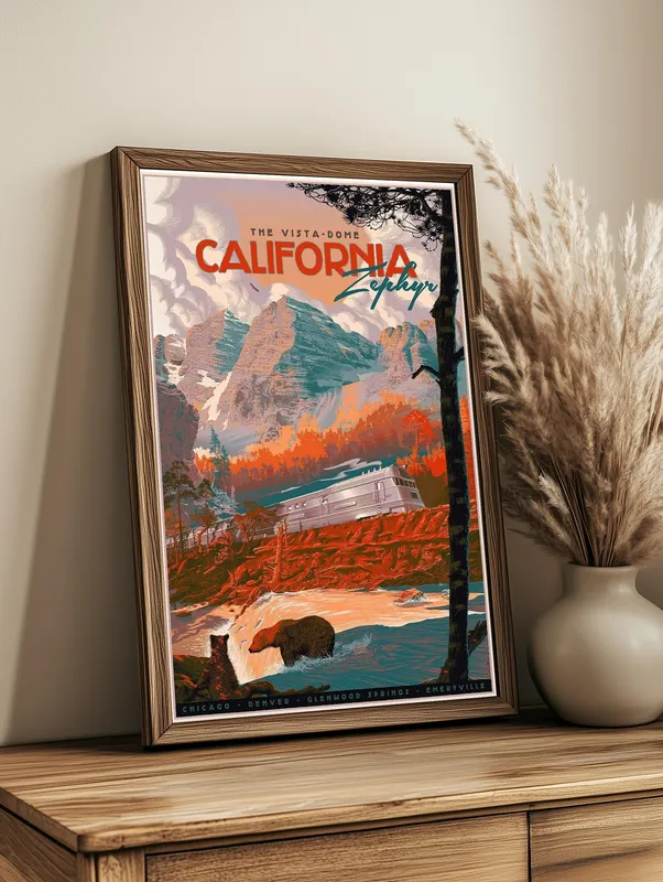 Постер «Поезда - Экспресс The Vista - Dome, California» на стене в офисе