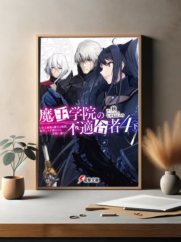 Постер «Непризнанный школой владыка демонов» над диваном в гостиной