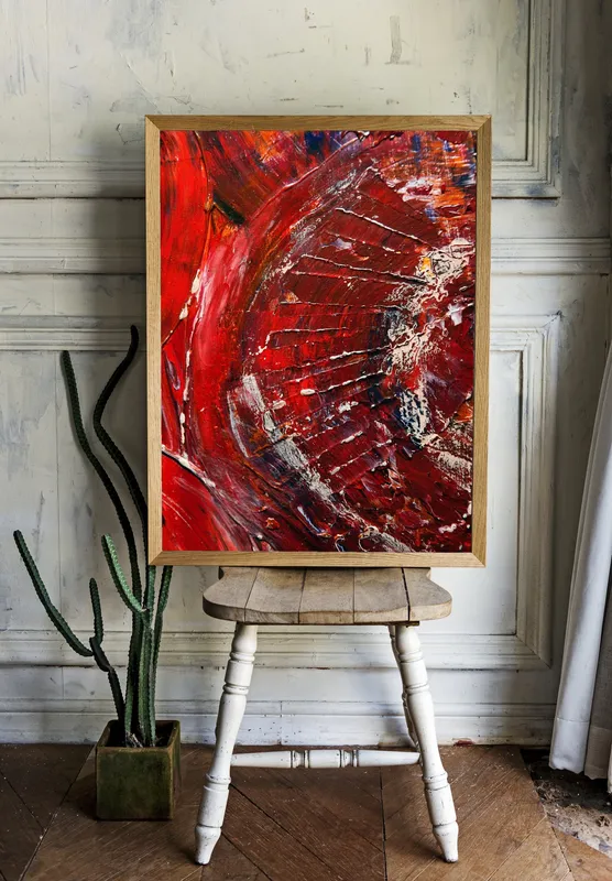 Постер «Красно-синие краски» на стене в офисе