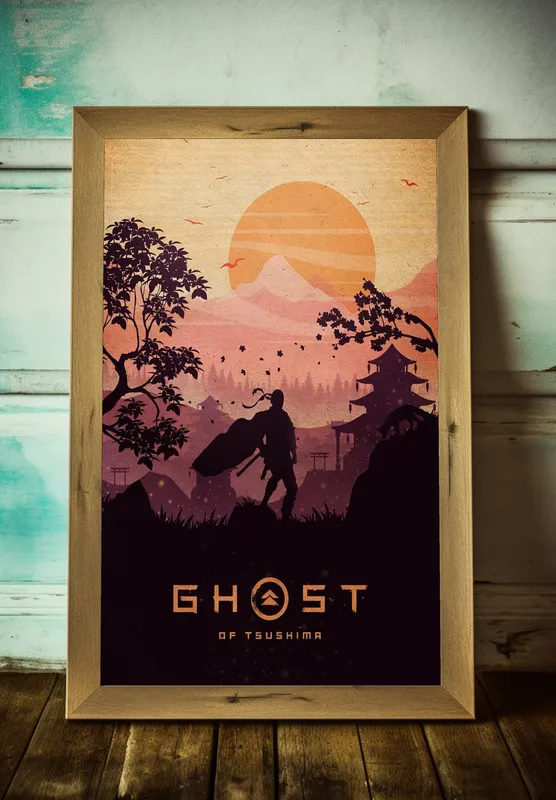 Постер «Призрак Цусимы. Афиша» над диваном в гостиной