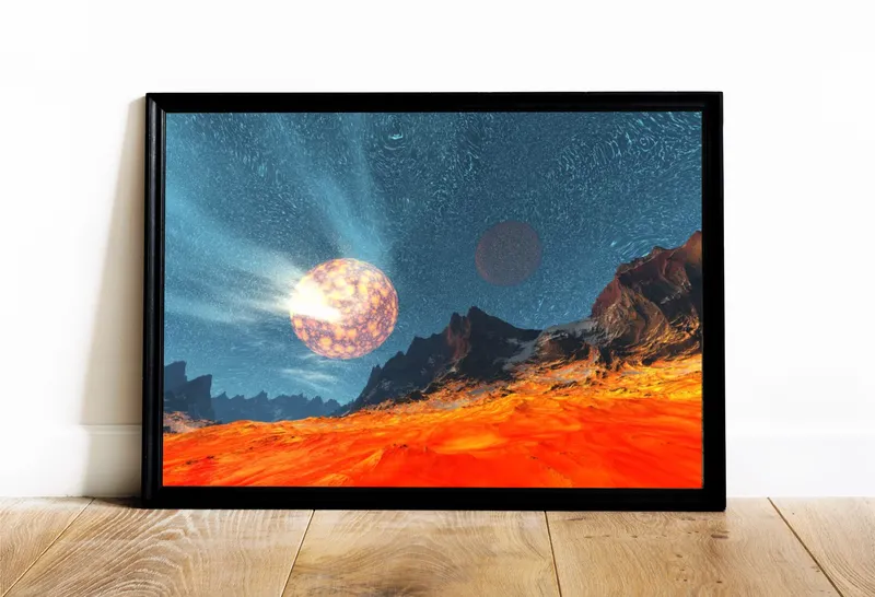 Постер «Огненная Земля» над диваном в гостиной