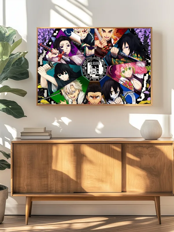 Постер «Клинок, рассекающий демонов. Персонажи» на стене в офисе