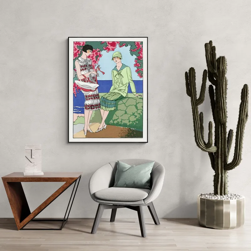 Постер «Лето - Две женщины в летних платьях» на стене в офисе