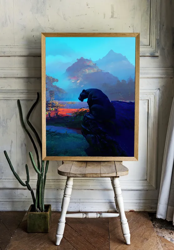 Постер «Пантера и горы» на стене в офисе