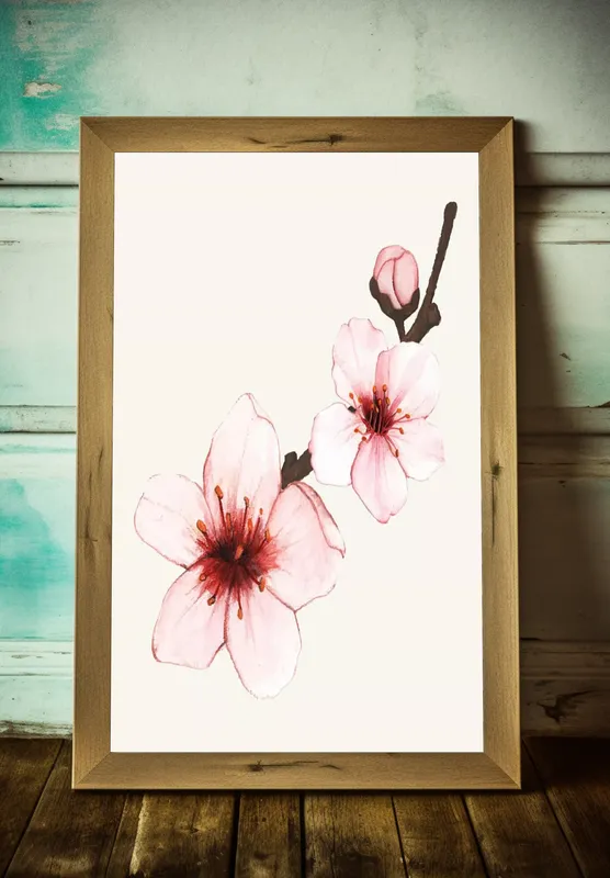 Постер «Весна - Розовый цвет» над диваном в гостиной