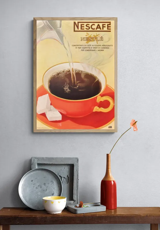 Постер «Рекламный плакат - Бодрящий кофе Nescafe» на стене в офисе