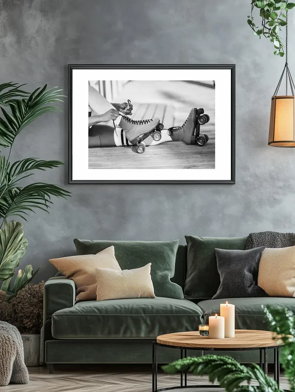 Постер «Ролики Квады» над диваном в гостиной