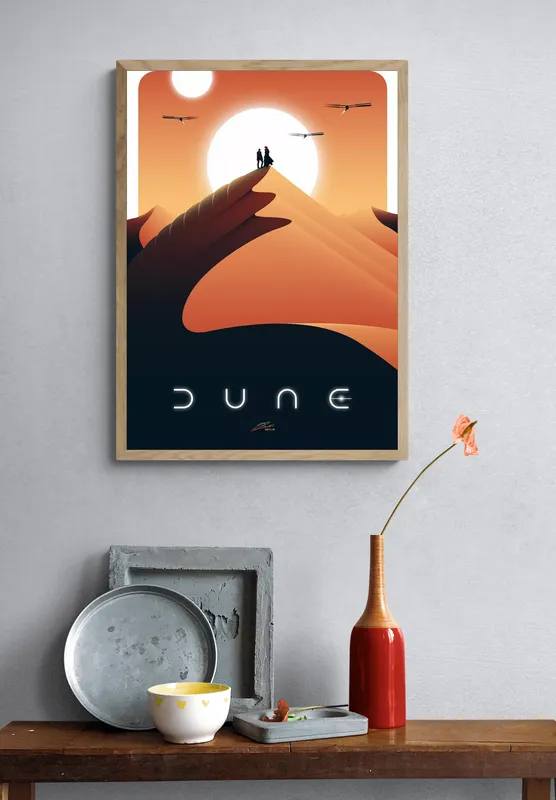 Постер «Постер Дюна» над диваном в гостиной