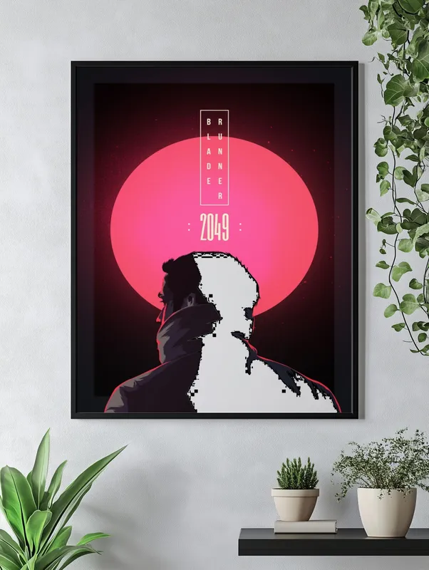 Постер «Бегущий по лезвию 2049 - Неоновое будущее» на стене в офисе