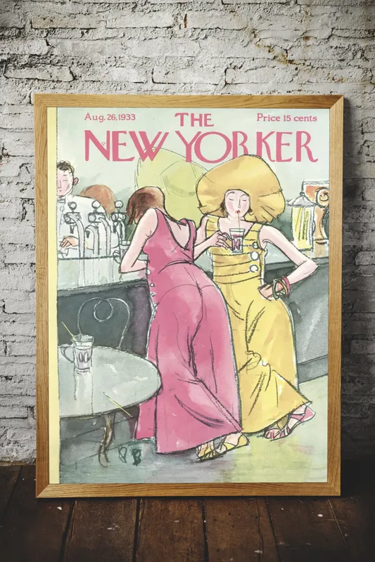 Постер «Обложки New Yorker - Две барышни» на стене в офисе