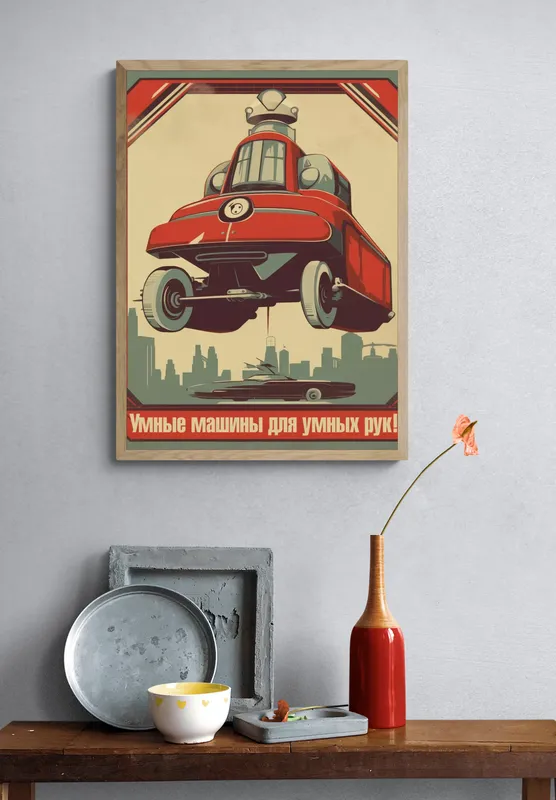 Постер «Умные машины для умных рук» на стене в офисе
