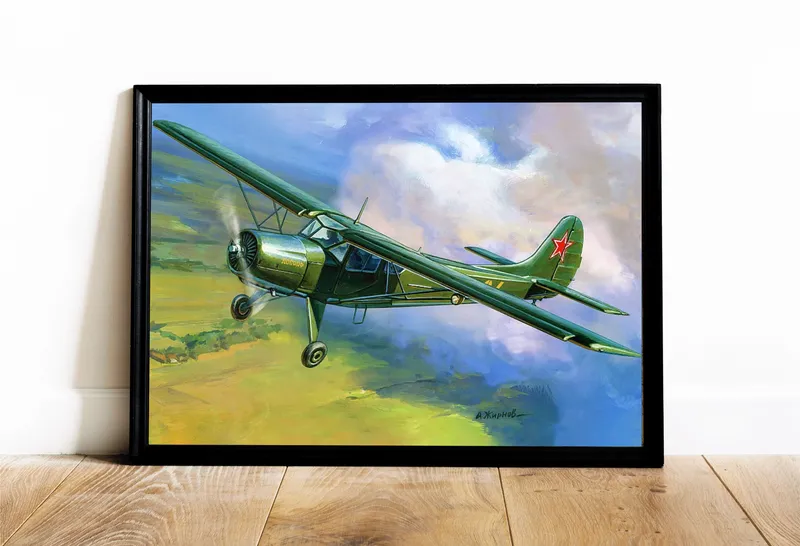 Постер «Советский истребитель-моноплан» на стене в офисе