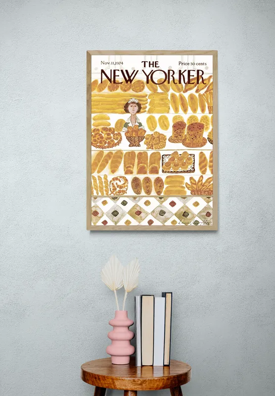 Постер «The New Yorker - Bakery» над диваном в гостиной