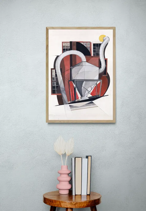 Постер «Геометрия - Машинное оборудование» над диваном в гостиной