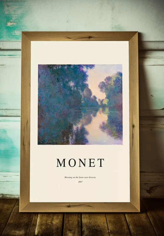Постер «Клод Моне - Утро на Сене близ Живерни» на стене в офисе