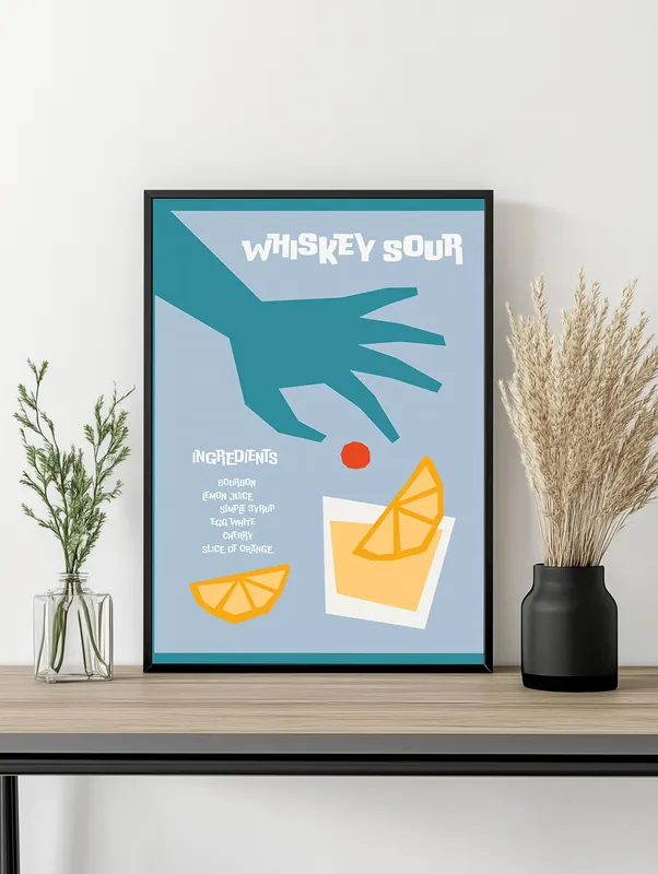 Постер «Коктейль виски сауэр» на стене в офисе