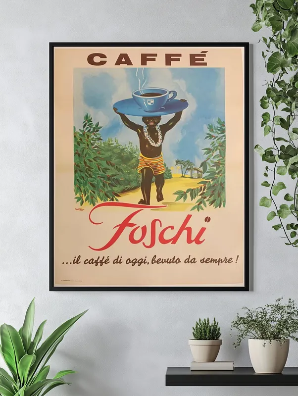 Постер «Рекламный плакат - Кофе Foschi Caffe» над диваном в гостиной