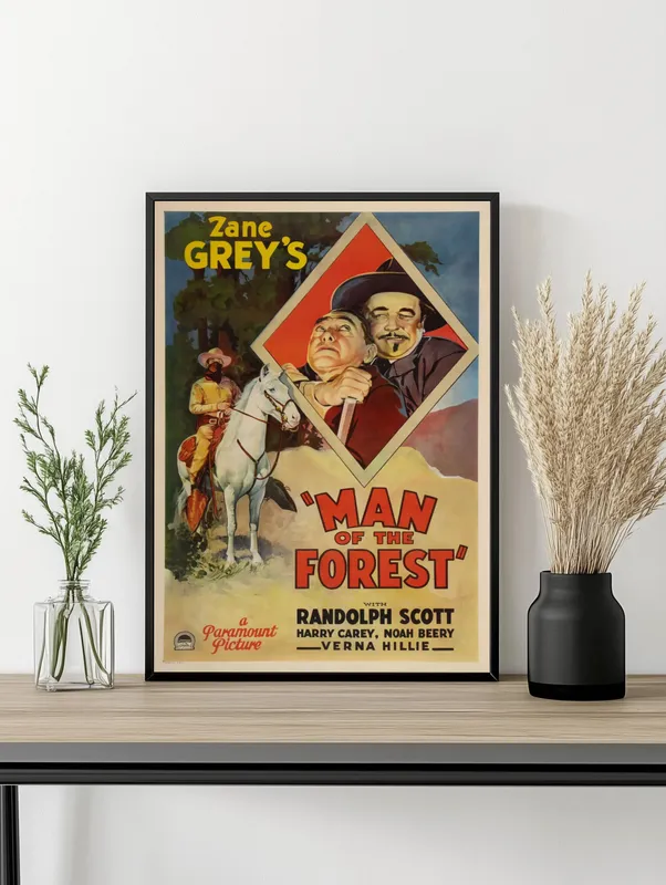 Постер «Человек из леса 1933» над диваном в гостиной