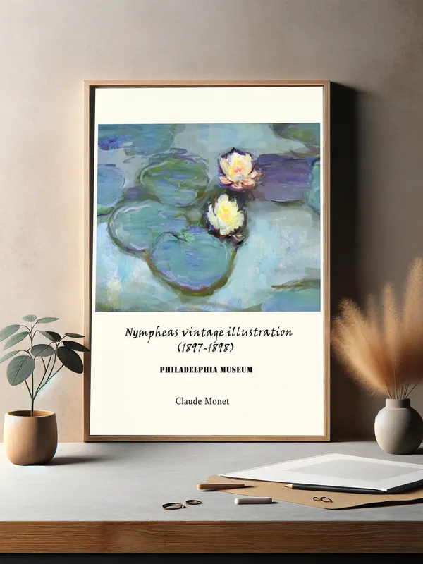 Постер «Клод Моне - Нимфеи» над диваном в гостиной