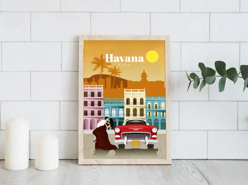 Постер «Афиша - Havana» над диваном в гостиной