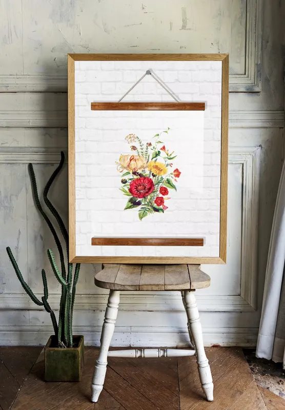 Постер «Прозрачный постер - Яркий букет цветов» на стене в офисе