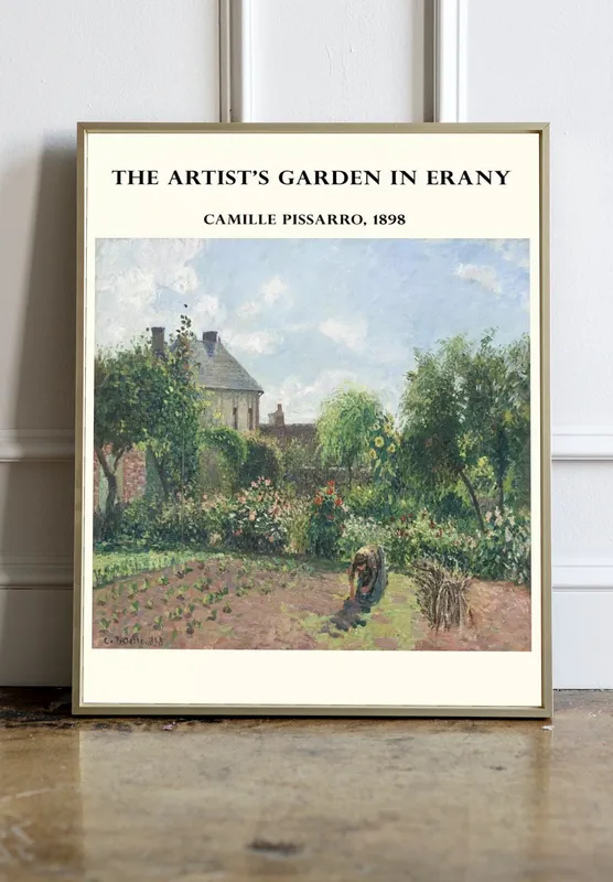 Постер «Камиль Писсарро - Сад художника в Эраньи» над диваном в гостиной