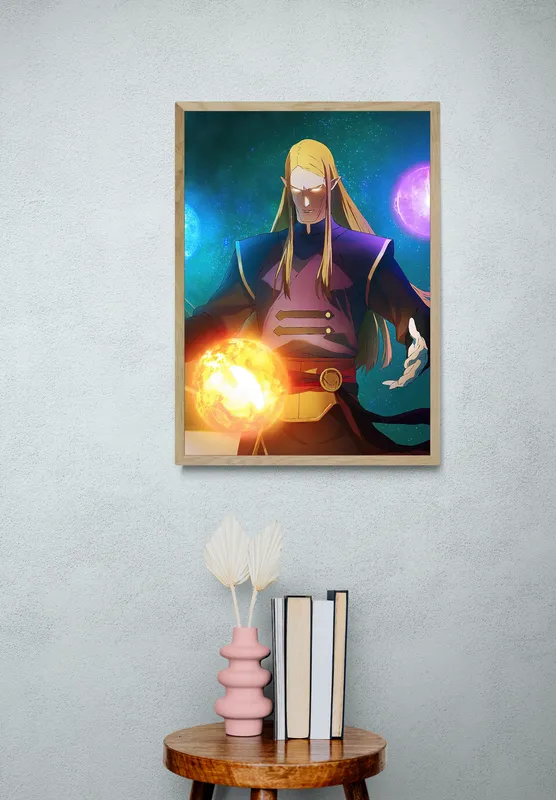 Постер «Аниме DOTA. Инвокер» над диваном в гостиной