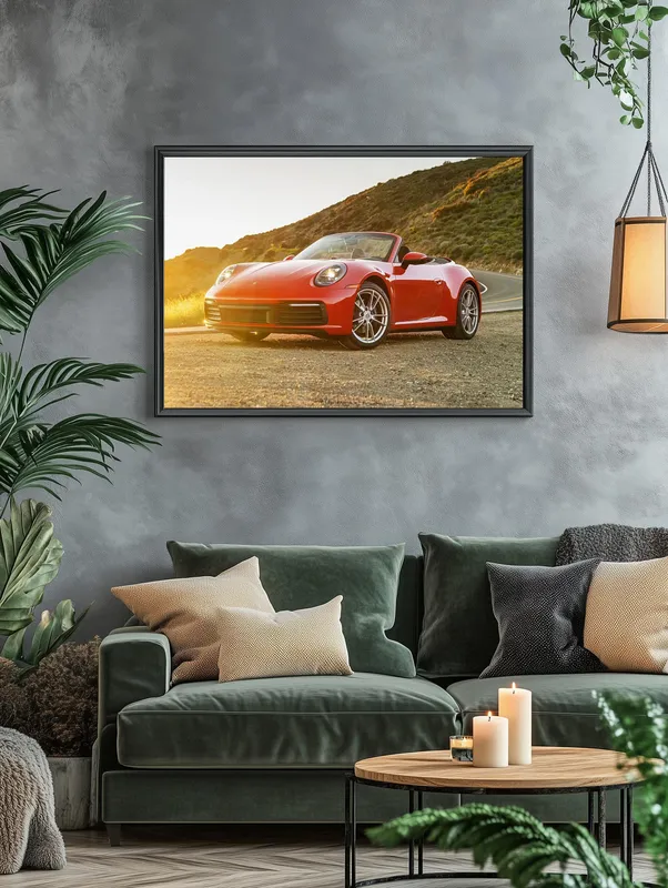 Постер «Красный Порш - кабриолет 911» на стене в офисе